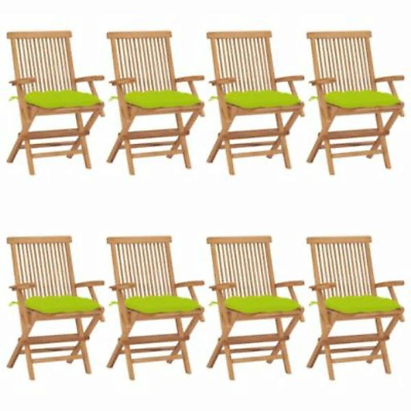 vidaXL Gartenstühle mit Hellgrünen Kissen 8 Stk. Massivholz Teak Gartenstuh günstig online kaufen