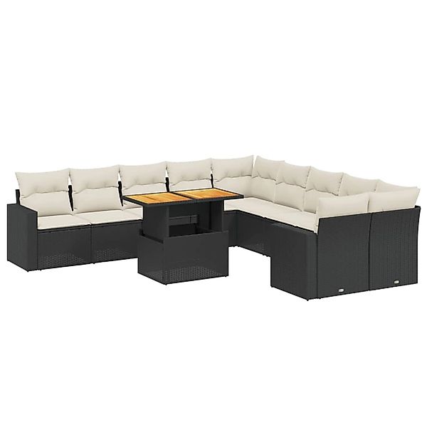 vidaXL 11-Tlg Garten-Sofagarnitur mit Kissen Schwarz Poly Rattan 3271504 günstig online kaufen