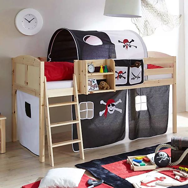 Kinderhochbett mit Piraten-Motiv Schwarz-Weiß günstig online kaufen