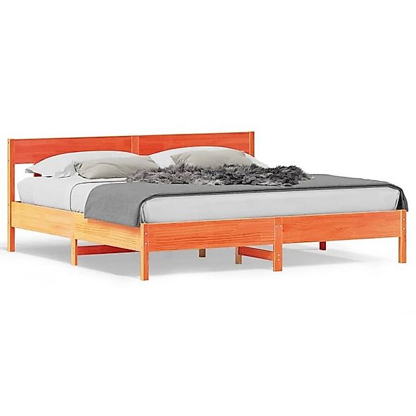 vidaXL Bettgestell, Massivholzbett mit Kopfteil Wachsbraun 200x200 cm Kiefe günstig online kaufen