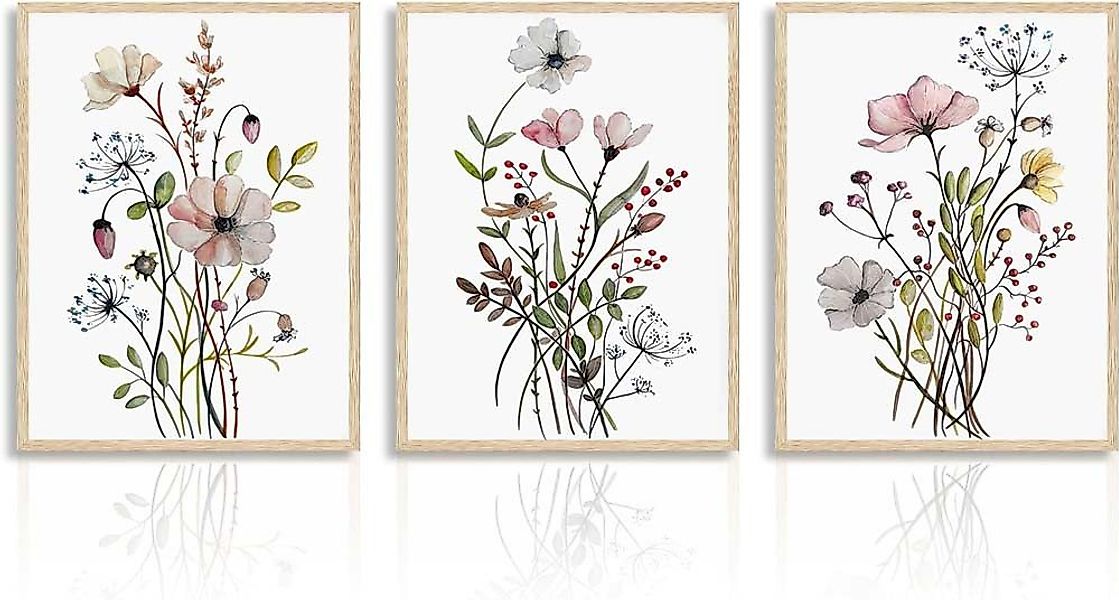 trends for living Wandbild 3 Stück Wandbilder Blumen Schlafzimmer Wohnzimme günstig online kaufen