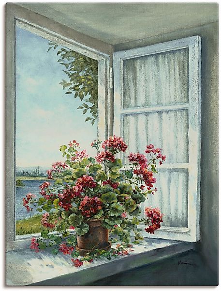 Artland Wandbild "Geranien am Fenster" Blumen 1 Stk. tlg. als Leinwandbild, günstig online kaufen