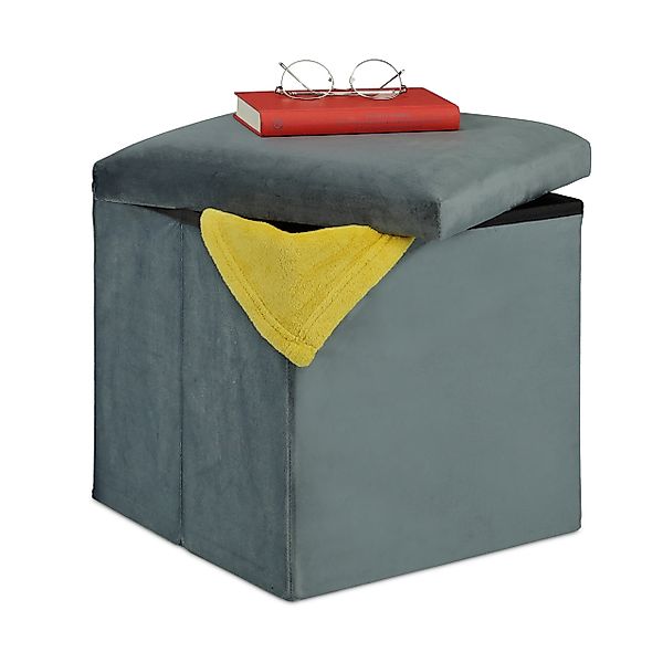 relaxdays Stauraumhocker Sitzhocker mit Stauraum, Dunkelgrau günstig online kaufen