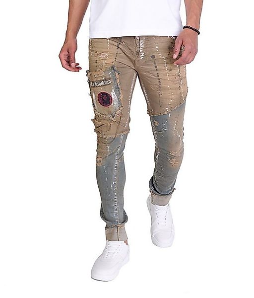 KINGZ Slim-fit-Jeans Herren Vintage Look Designer Jeans Blue Green XL günstig online kaufen