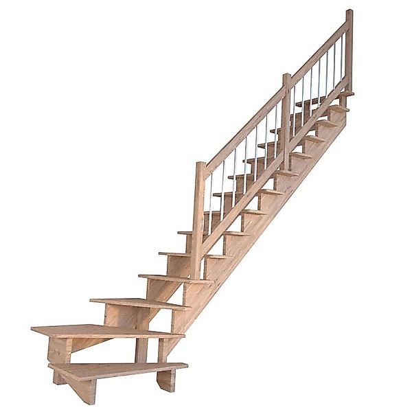 Treppe Lindos Eiche Gewendelt Rechts 80 cm Holz-Edelstahl-Geländer FSC® günstig online kaufen