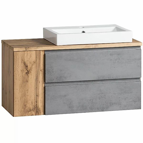 Held Möbel Waschtisch Ancona 105 cm Betongrau-Wotaneiche - Becken rechts günstig online kaufen