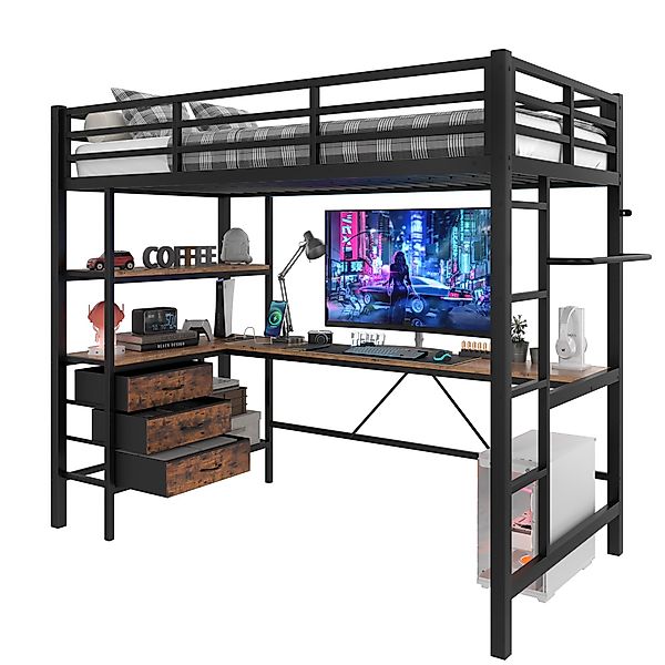 REDOM Hochbett Funktionsbett,Einzelbett,Jugendbett,Kinderbett (Hochbett 90x günstig online kaufen