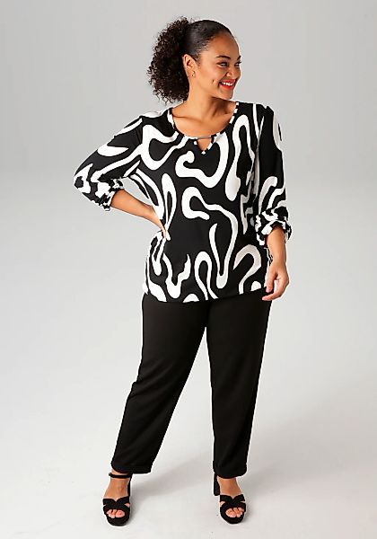 Aniston PLUS Langarmshirt, mit großflächigem, grafischen Druck günstig online kaufen