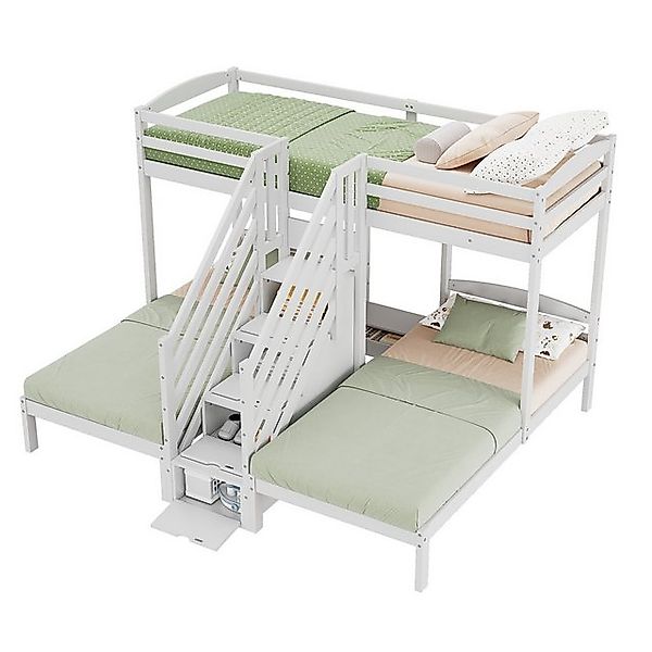 OKWISH Etagenbett Funktionsbett Kinderbett (Massivholz Kiefer mit Stauraumt günstig online kaufen