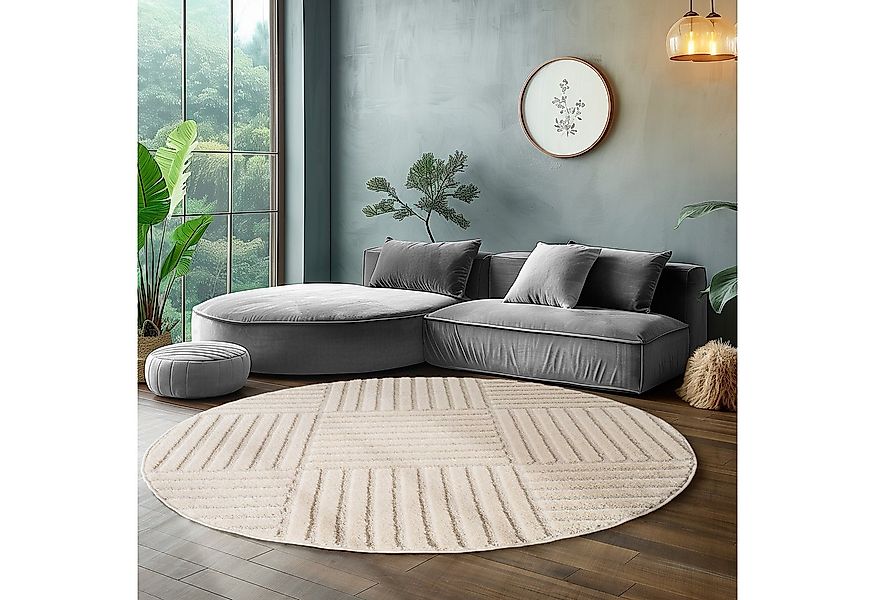 SIMPEX24 Designteppich Boho Design, Rund, Höhe: 8 mm, Teppich Wohnzimmer, S günstig online kaufen