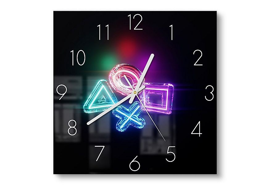 DEQORI Wanduhr 'Neon Gaming Symbole' (Glas Glasuhr modern Wand Uhr Design K günstig online kaufen