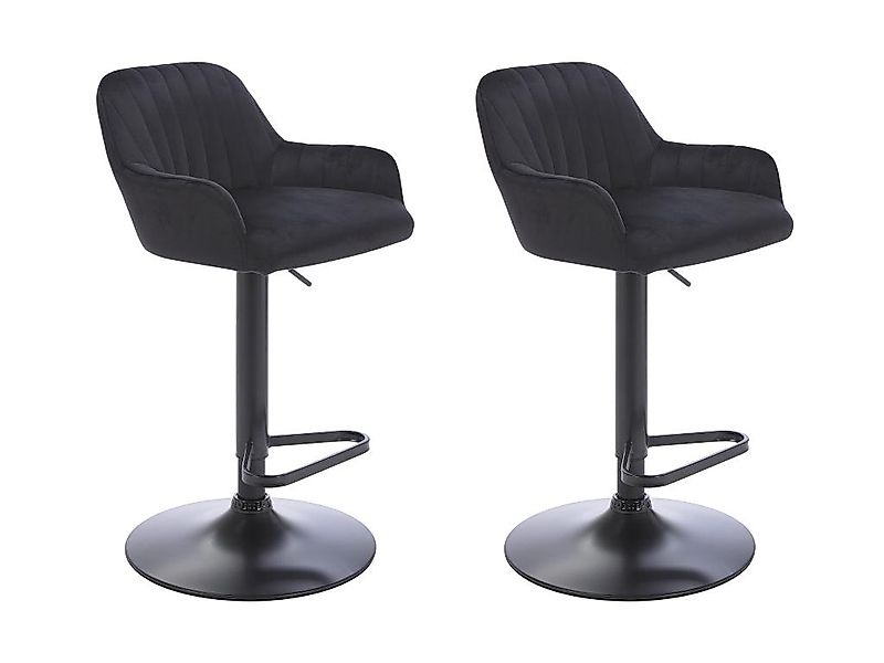 Barhocker 2er-Set - Samt & Metall - Höhenverstellbar - Schwarz - ELEANA günstig online kaufen