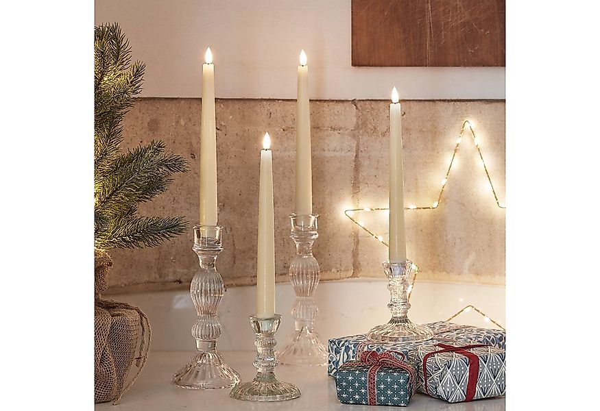 Lights4fun LED-Kerze 4er Set TruGlow® LED Stabkerzen Echtwachs mit Fernbedi günstig online kaufen