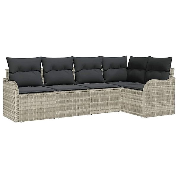 vidaXL Garten-Sofa-Set mit Kissen 5-Tlg Hellgrau Poly Rattan 3345702 günstig online kaufen