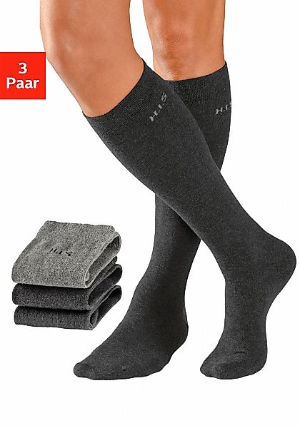 H.I.S Kniestrümpfe Packung, 3 Stk. tlg. mit druckfreiem Bündchen günstig online kaufen