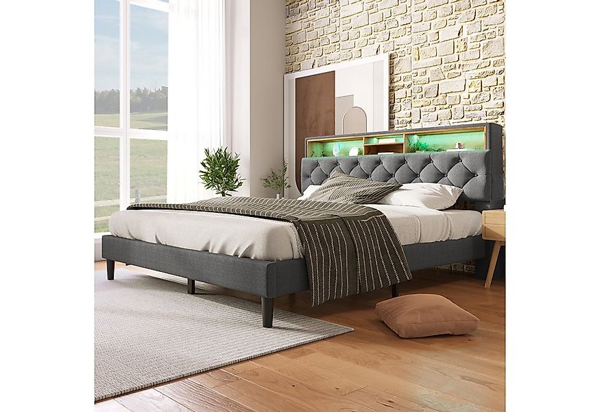 BlingBin Polsterbett Bett (mit LED-Beleuchtung, Lattenrost aus Holz, 140×20 günstig online kaufen