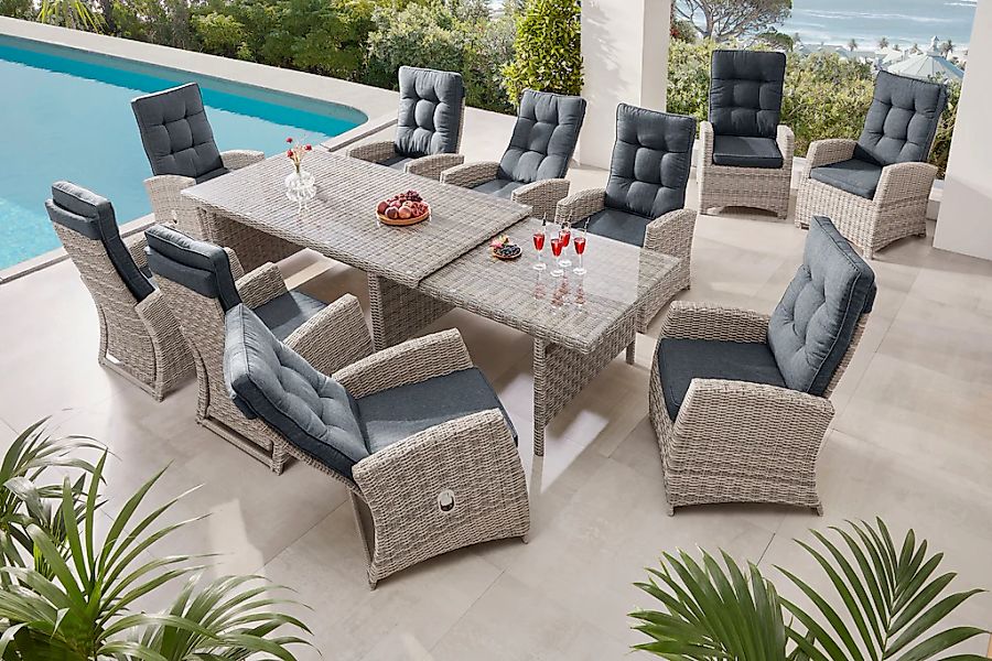 KONIFERA Garten-Essgruppe "Monaco" Set, 10x Sessel, 1xTisch 200-366x100x75, günstig online kaufen
