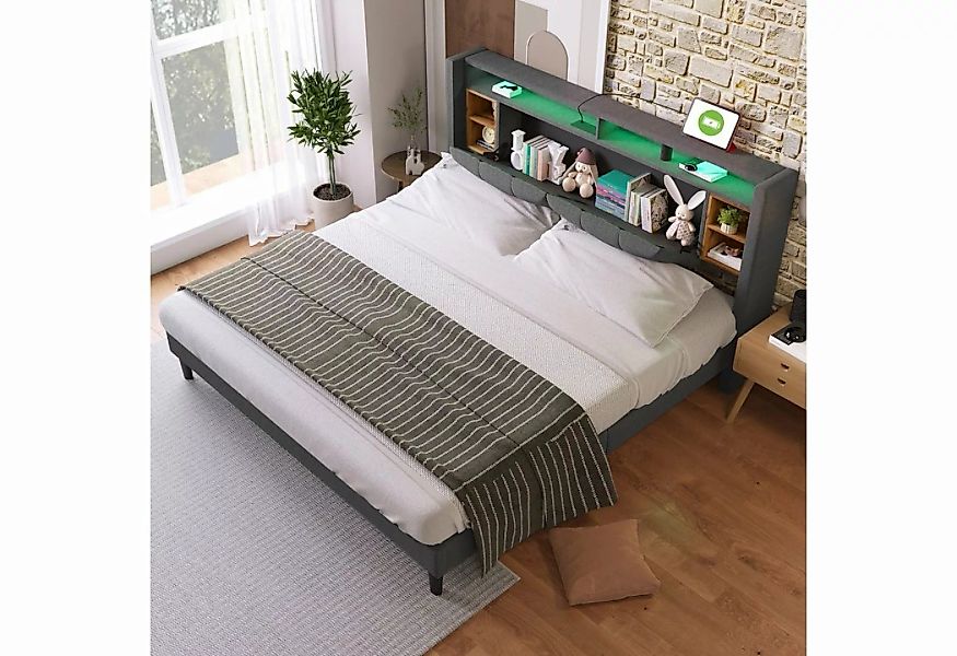 REDOM Polsterbett Doppelbett Stauraum-Kopfteil Bett (160x200cm ohne Matratz günstig online kaufen