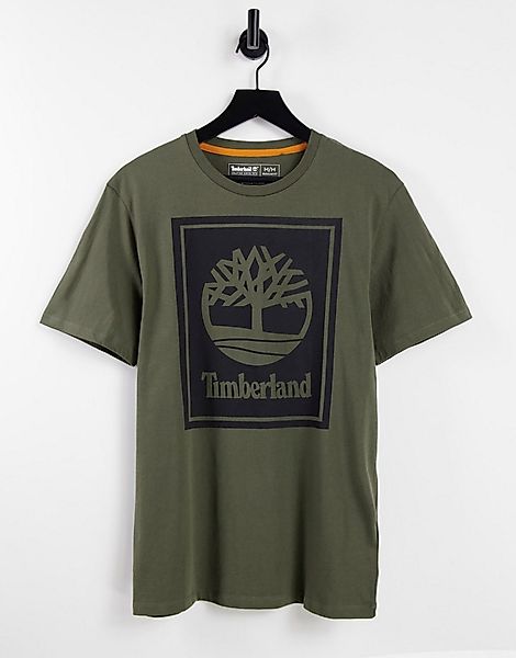 Timberland – Stack – T-Shirt in Khaki mit Logo-Grün günstig online kaufen