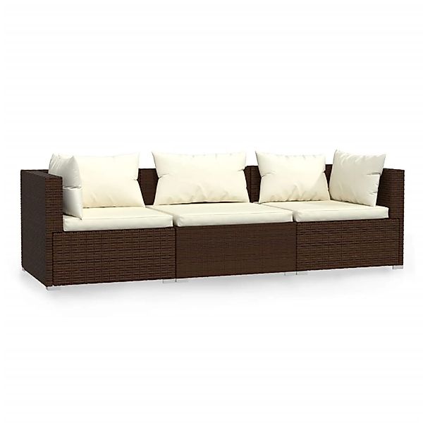 vidaXL 3-Sitzer-Sofa mit Kissen Braun Poly Rattan Modell 1 günstig online kaufen