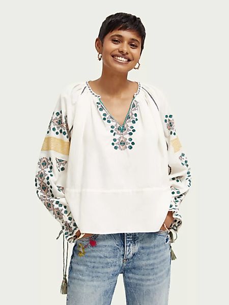 Embroidered linen-blended blouse günstig online kaufen