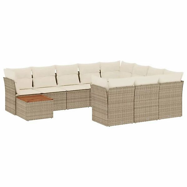 vidaXL 11-tlg Garten-Sofagarnitur mit Kissen Beige Poly Rattan Modell 107 günstig online kaufen