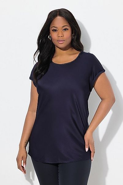 Ulla Popken Spitzenbluse Satinblusenshirt Classic Rundhals mit Glitzernaht günstig online kaufen