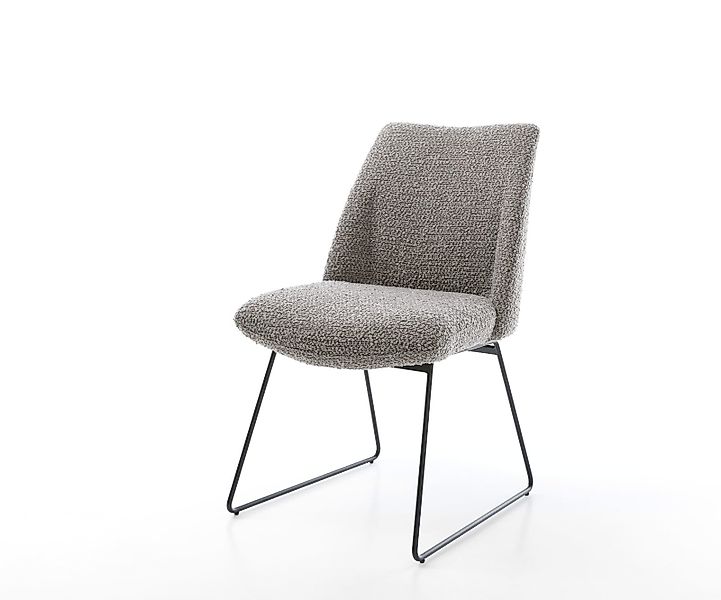 Esszimmerstuhl Elso-Flex Bouclé Weiß Kufengestell Schwarz Taschenfederkern günstig online kaufen