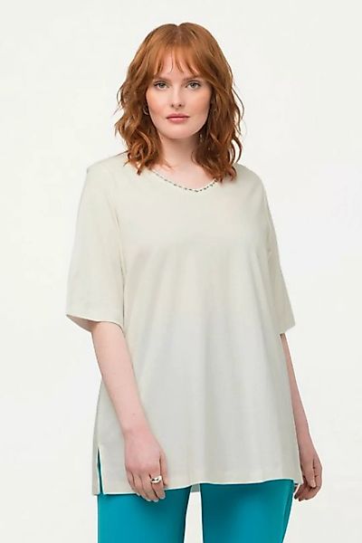 Ulla Popken Rundhalsshirt T-Shirt A-Linie V-Ausschnitt Halbarm Pima Cotton günstig online kaufen