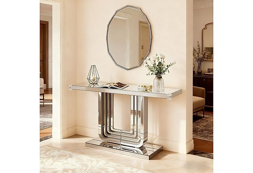 REDOM Beistelltisch mit stabiler U-Form-Basis, Fluted Glass & Silber-Akzent günstig online kaufen