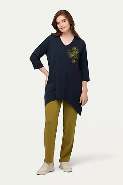 Ulla Popken Longshirt Shirt Blätter V-Ausschnitt 3/4-Arm Biobaumwolle günstig online kaufen