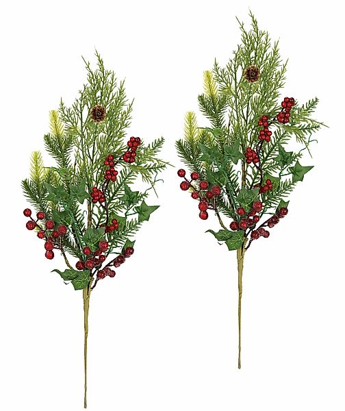 I.GE.A. Kunstzweig "Weihnachtszweig Tanne/Beeren/Efeu/Thuja", 2er Set Künst günstig online kaufen