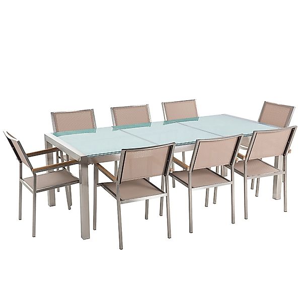 Beliani Gartentisch Set Beige Transparent Silber 100x220x87 günstig online kaufen