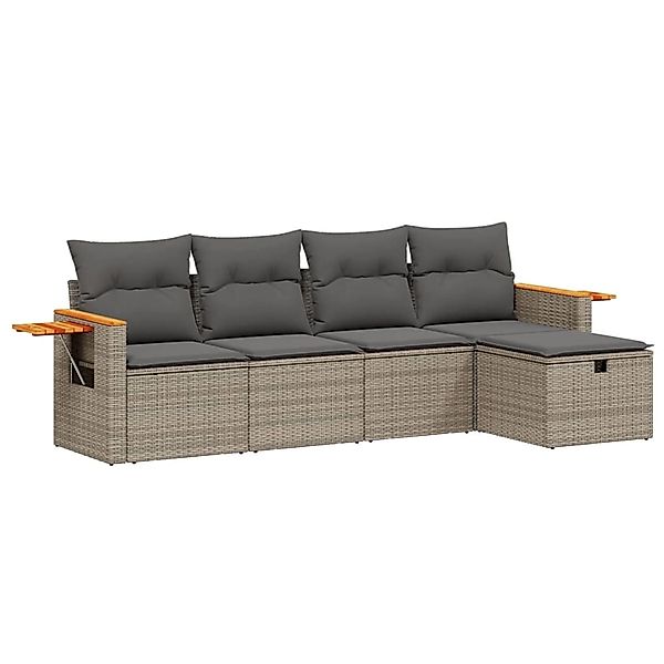 vidaXL 5-Tlg Garten-Sofagarnitur mit Kissen Grau Poly Rattan 3265505 günstig online kaufen