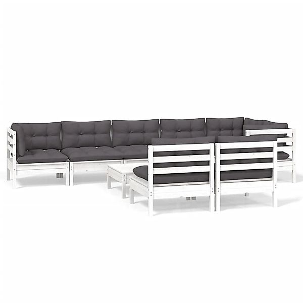 vidaXL 9-Tlg Garten-Lounge-Set mit Kissen Weiß Kiefer Massivholz 3096461 günstig online kaufen