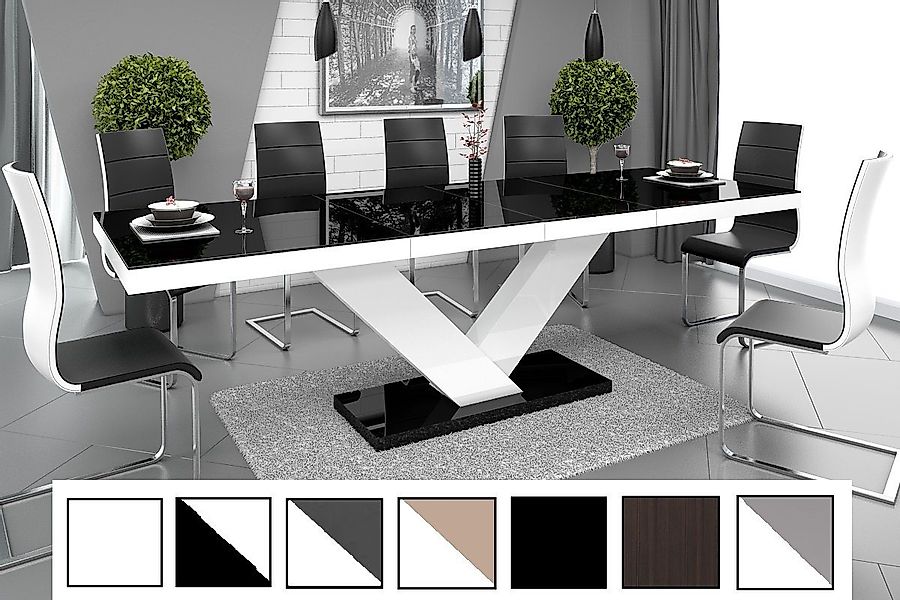 designimpex Esstisch Design Tisch HE-999 Schwarz / Weiß Hochglanz ausziehba günstig online kaufen