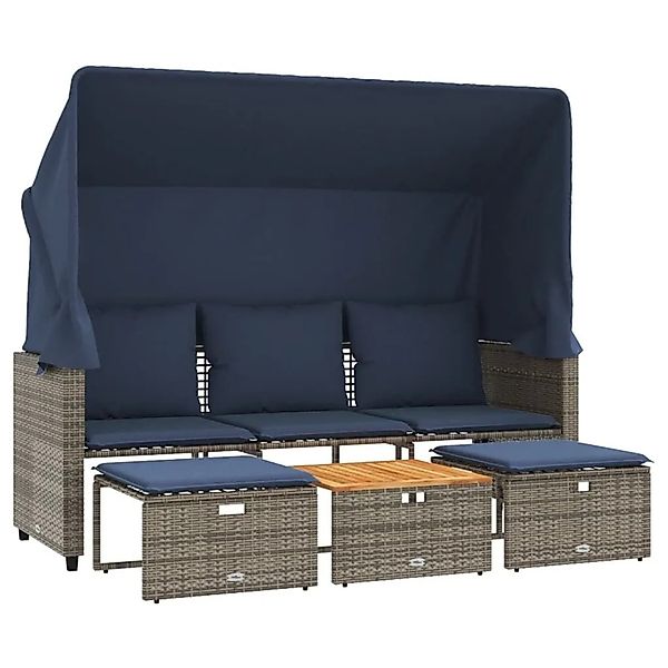 vidaXL Gartensofa 3-Sitzer mit Baldachin und Hockern Grau Poly Rattan 36545 günstig online kaufen