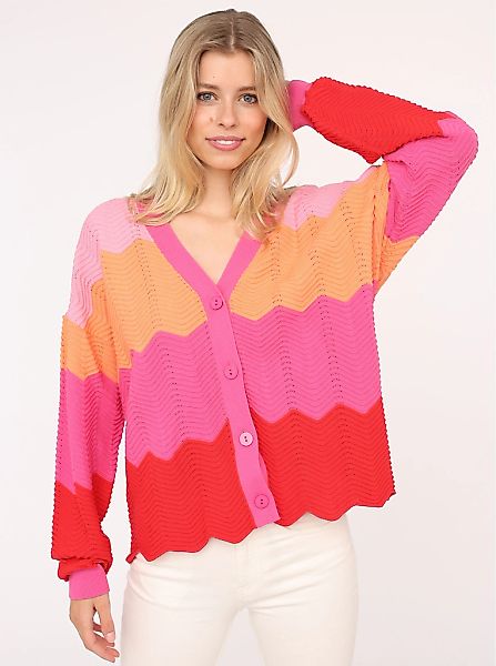 Zwillingsherz Strickjacke "Block Wellen" Langarm, V-Ausschnitt, günstig online kaufen