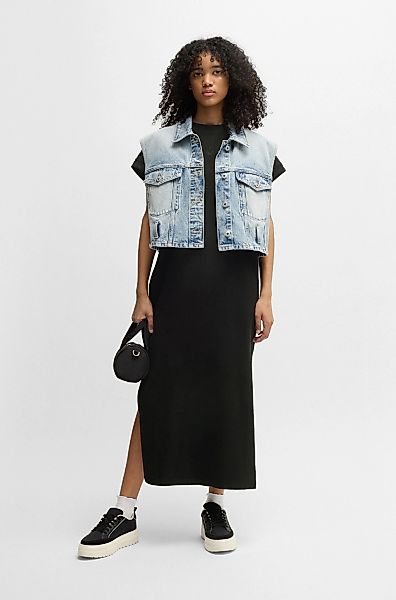 HUGO Blue Jerseykleid "Nalle" Oversized mit Schlitz, mit Logostickerei, Jer günstig online kaufen
