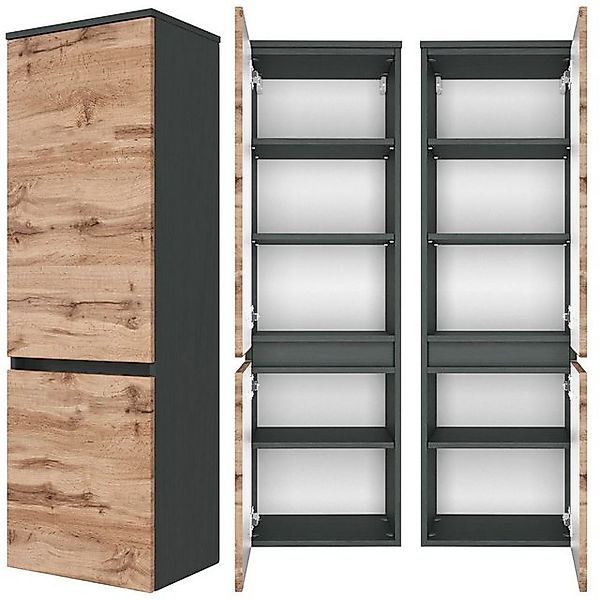 Lomadox Midischrank LAURIA-03 grau mit Wotaneiche Nb. 40x130x35 cm günstig online kaufen