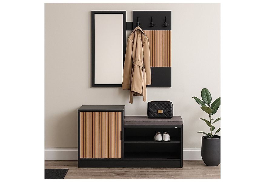 HTI-Living Garderobe Garderobenpaneel mit Spiegel und Schuhbank (Stück, 2 S günstig online kaufen