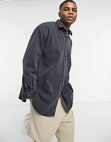 ASOS DESIGN – Extremes Oversize-Jeanshemd in Grau mit Kontrastnähten günstig online kaufen