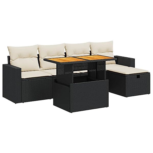 vidaXL 6-Tlg Garten-Sofagarnitur mit Kissen Schwarz Poly Rattan 3327994 günstig online kaufen