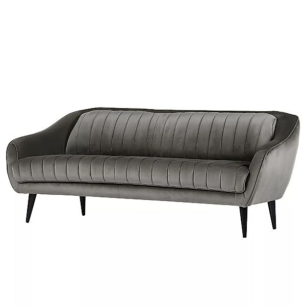 home24 Red Living Sofa Margon 3-Sitzer Grau Samt 215x83x90 cm günstig online kaufen