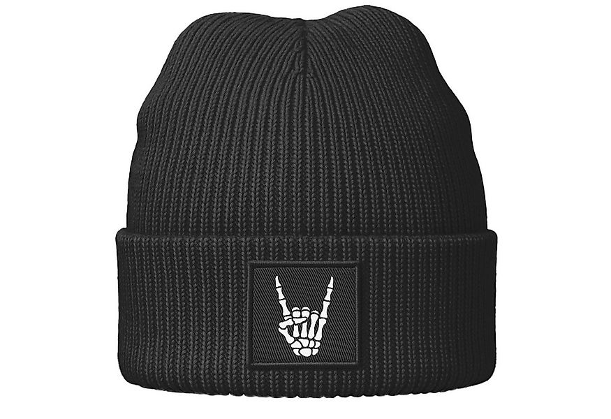 MoonWorks Strickmütze Herren Beanie Patch Aufdruck Skeletthand Metalgruss S günstig online kaufen