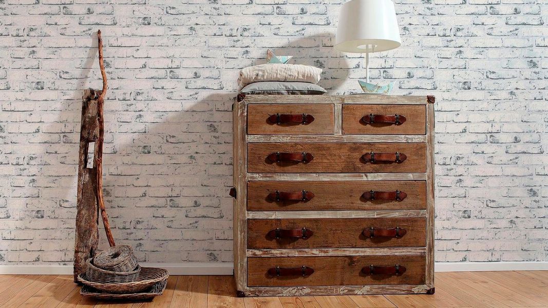 Bricoflor Steintapete in Weiß aus Vlies Moderne Backstein Tapete Industrial günstig online kaufen