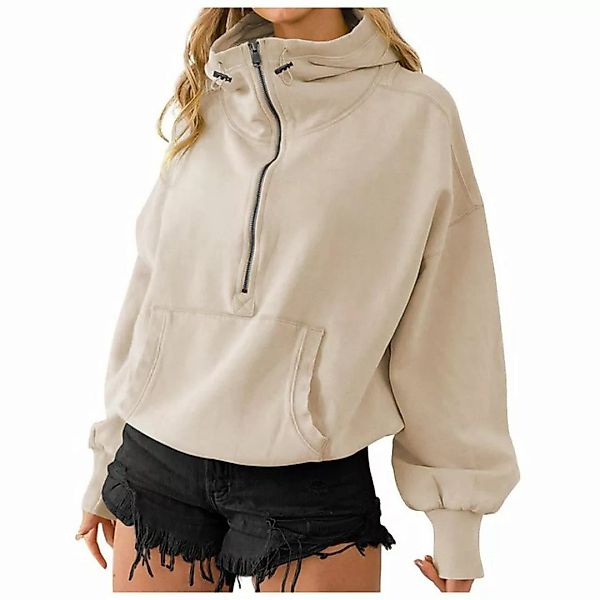 ZWY 2-in-1-Pullover Damen Sweatshirt Half Zip Fronttasche Langarm Pullover günstig online kaufen