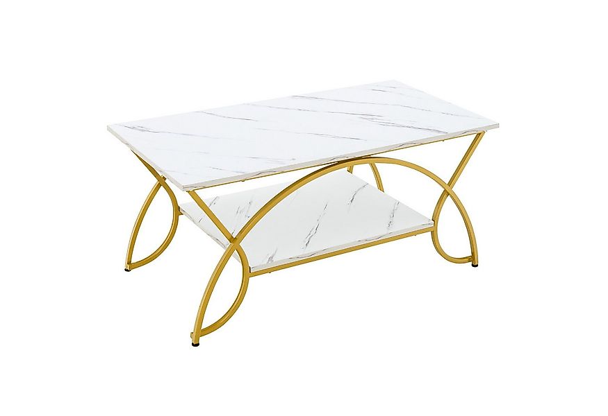 COSTWAY Couchtisch Marmor, mit Ablage & goldenem Metallbeinen, 100x50x45cm günstig online kaufen