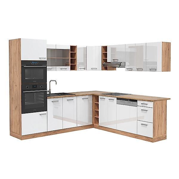 Vicco R-Line Eckküche Weiß Hochglanz/Goldkraft Eiche 237 x 247 cm AP Eiche günstig online kaufen