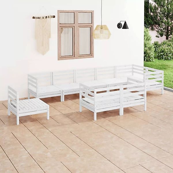 9-tlg. Garten-lounge-set Massivholz Kiefer Weiß günstig online kaufen